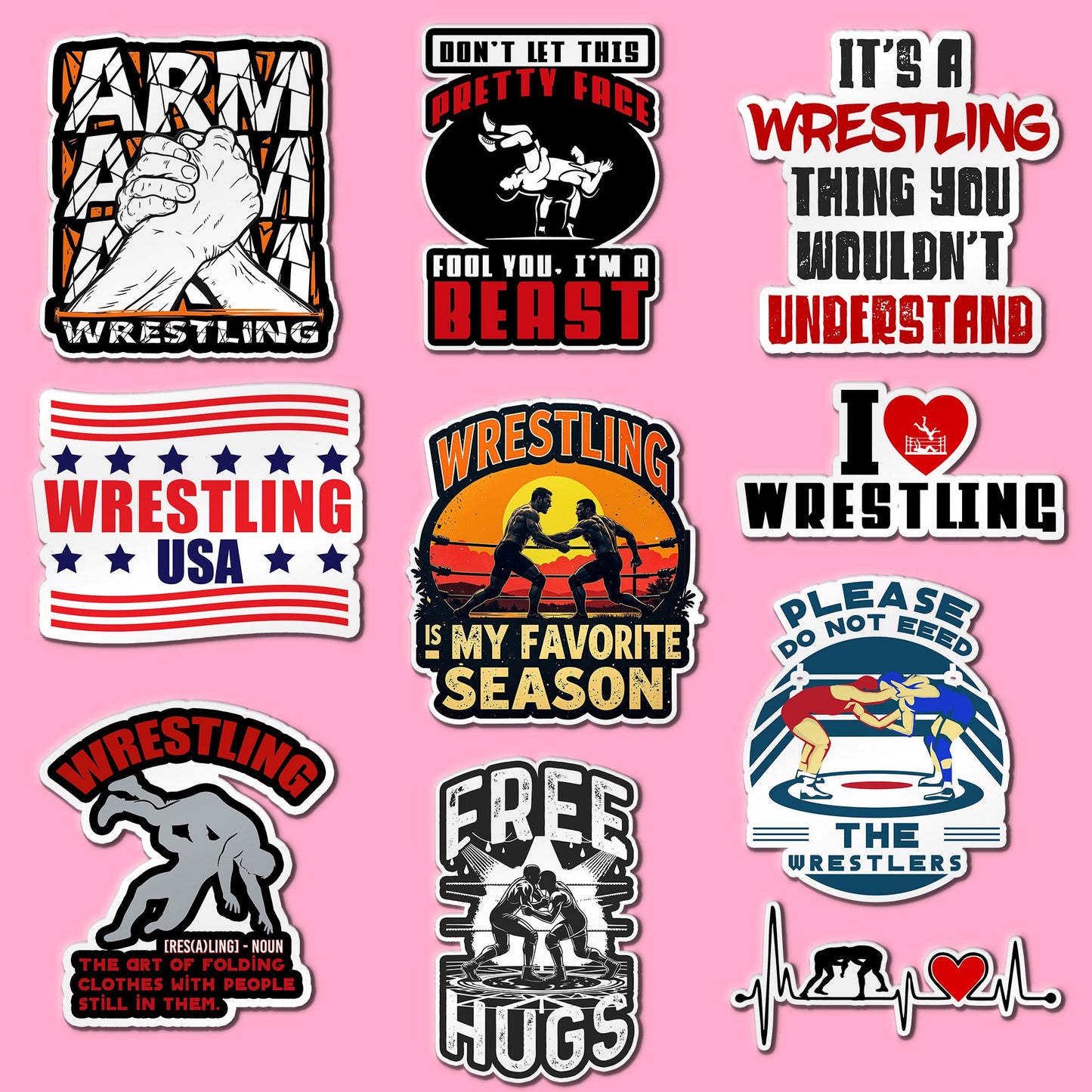 Wrestling Stickers: MMA Legends, Skills Decals - 10 Pcs
