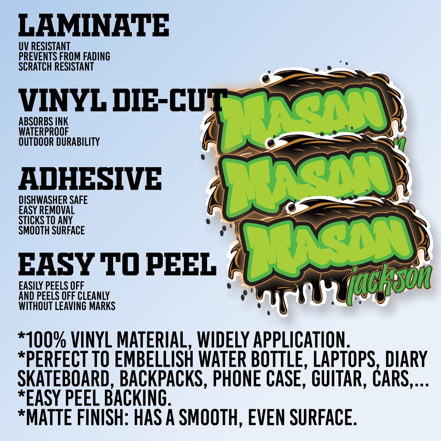 Custom Name Sticker: Personalized Die-Cut Vinyl Graffiti Decal Sticker for Water Bottle, Laptop, Cup, Toolboxes, Daycare Labels