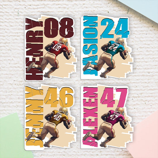 Custom Football Sticker, Personalized Name & Number Decal for Water Bottles, Sports Team Gifts, Waterproof Vinyl Stickers for Players, Fans