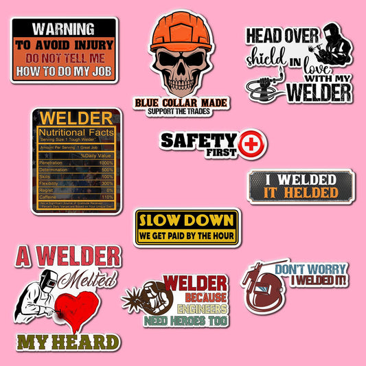 Welder Hard Hat Stickers: Funny Construction Helmet Decals - 10 PC