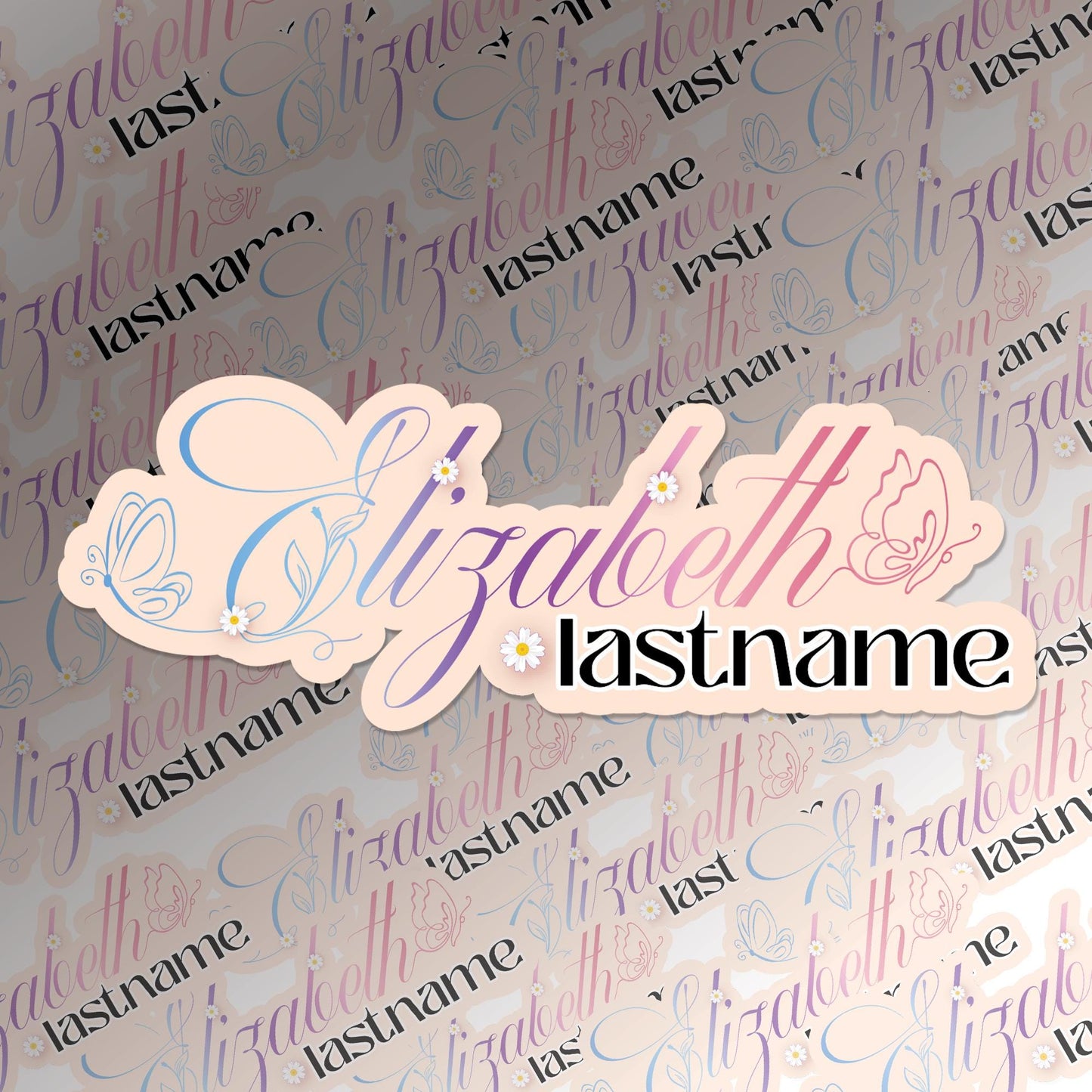 Custom Name Sticker: Floral Butterfly Decal - Laptop, Water Bottle
