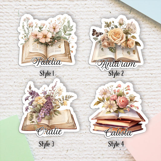 Personalized Book Stack Sticker: Custom Name Vinyl Decal for Book Lovers