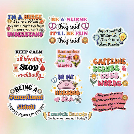 Nurse Sticker Pack: Funny Medical Decals - Waterproof Vinyl (10-Pack)