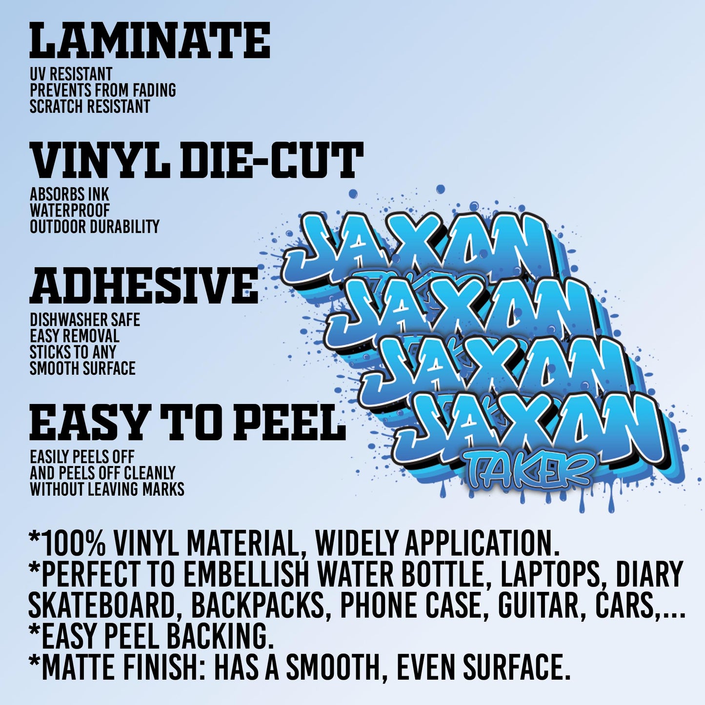 Custom Name Sticker Waterproof: Personalized Graffiti Style Vinyl Decals, Die-Cut Name Labels for Water Bottles, Laptops, Lunchbox