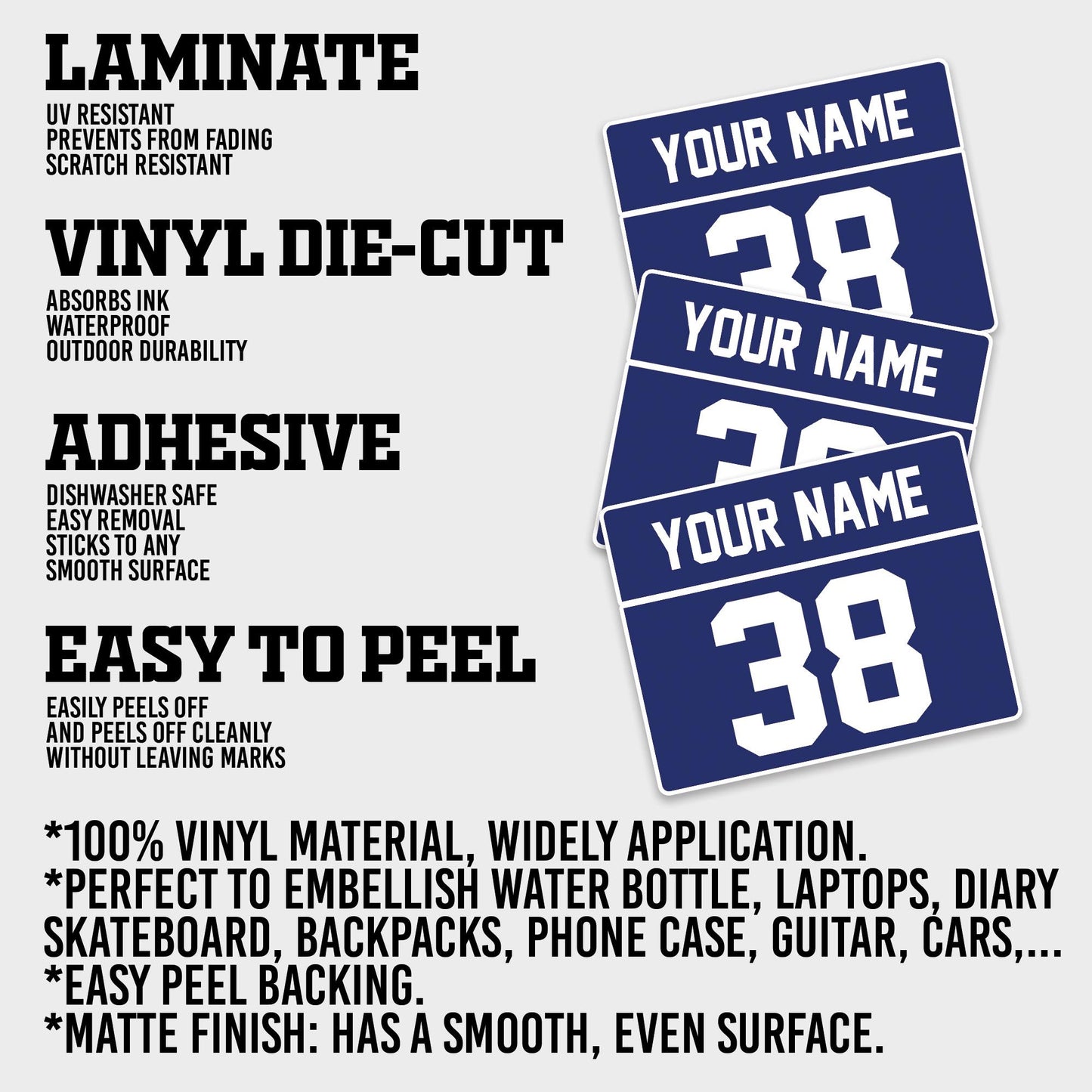 Custom Name Stickers for Team, Personalized Name and Number Vinyl Decals for Water Bottles, Laptops, Helmet, Baseball, Softball, Coach Gifts