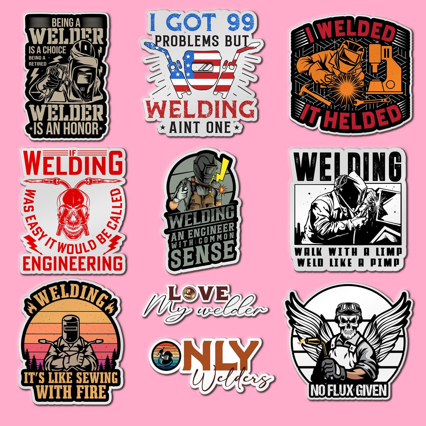 Welder Hard Hat Stickers: Blue Collar Welding Decals - Pack of 10