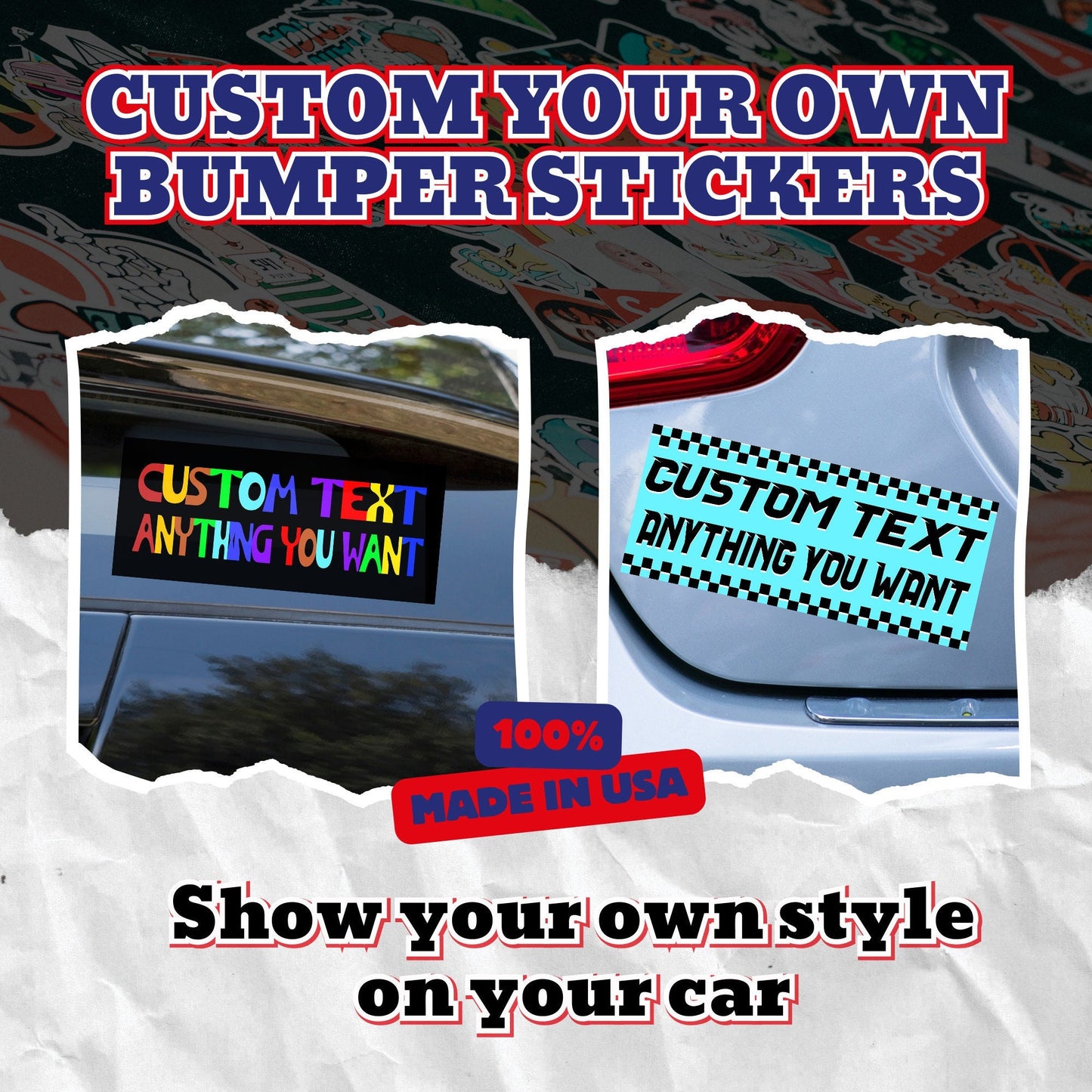 Custom Bumper Stickers, Water Resistant Vinyl Decal Stickers for Car, Truck, SUV, and more Vehicles Multiple Sizes, Personalized Sticker