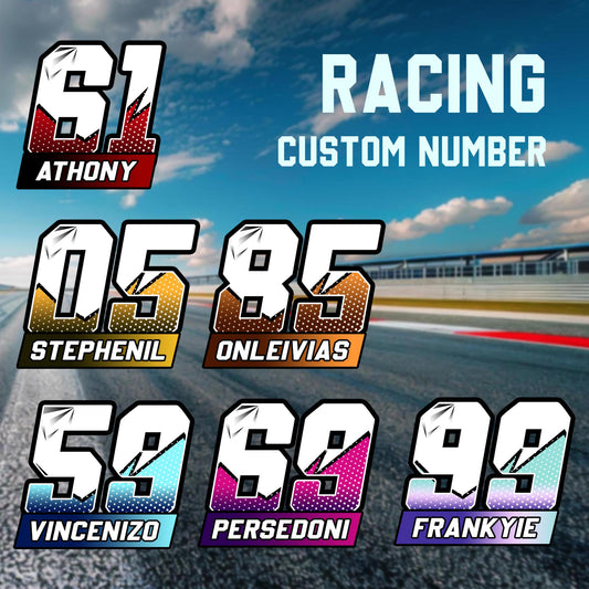 Personalized Racing Name Number Stickers: Waterproof Vinyl Decal
