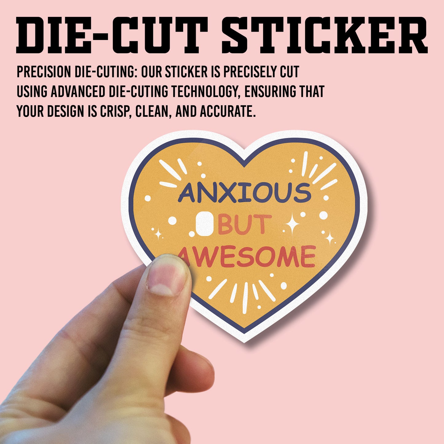 Anxious But Awesome Sticker, Mental Health Stickers, Positive and Supportive Vinyl Decals, Waterproof, UV Resistant, for Laptop, Water Bottle, Notebook, Mirror, Scrapbook, Phone Case