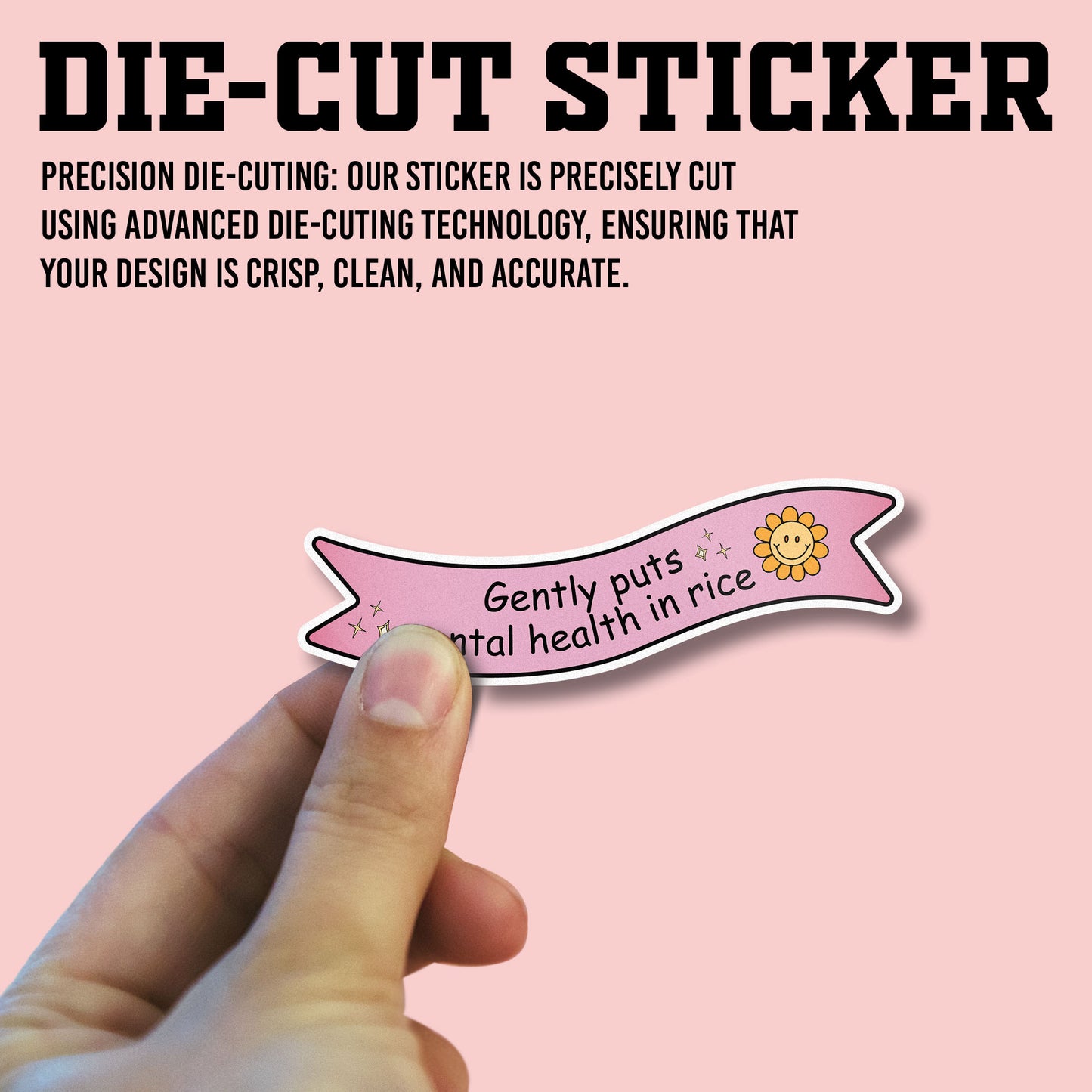 Gently PutsMental Health In Rice Sticker, Mental Health Stickers, Positive Vinyl Decals, Waterproof, UV Resistant, for Laptop, Water Bottle, Notebook, Mirror, Scrapbook, Phone Case