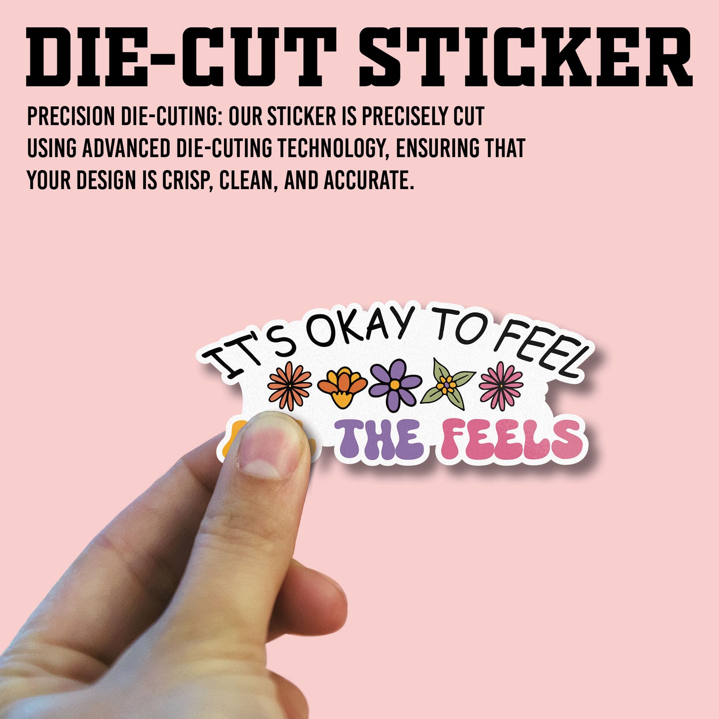It Is Okay To Feel All The Feels Sticker, Mental Health Stickers, Positive Vinyl Decals, Waterproof, UV Resistant, for Laptop, Water Bottle, Notebook, Mirror, Scrapbook, Phone Case