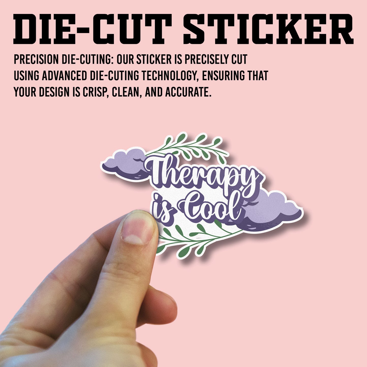 Therapy Is Cool Sticker, Mental Health Stickers, Positive and Supportive Vinyl Decals, Waterproof, UV Resistant, for Laptop, Water Bottle, Notebook, Mirror, Scrapbook, Phone Case