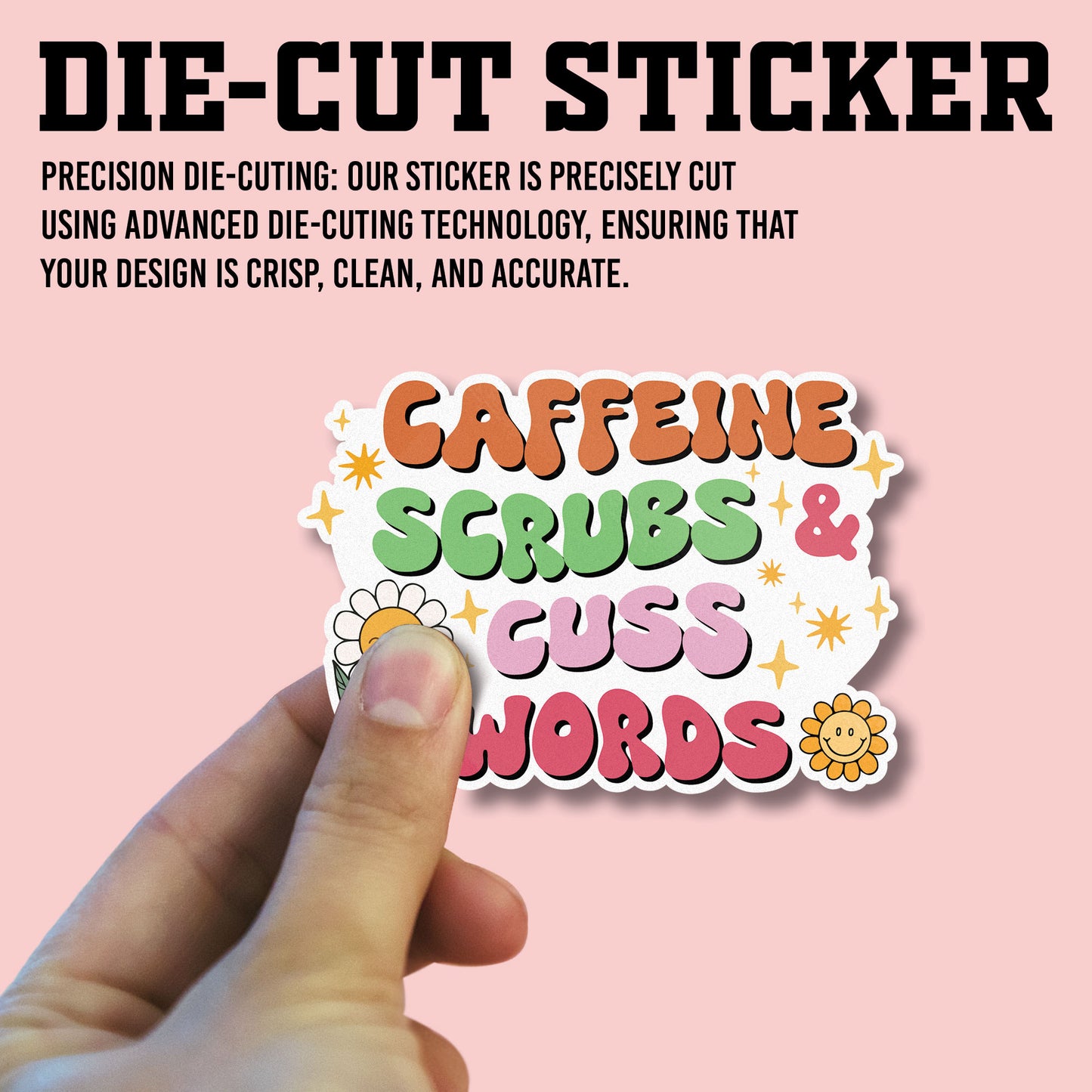 Caffeine Scrubs Cuss Words Sticker, Nurse Stickers, Nursing Medical Funny Doctor Heathcare Vinyl Decals, Waterproof, UV Resistant, Suitable for Tumbler, Laptop, Car