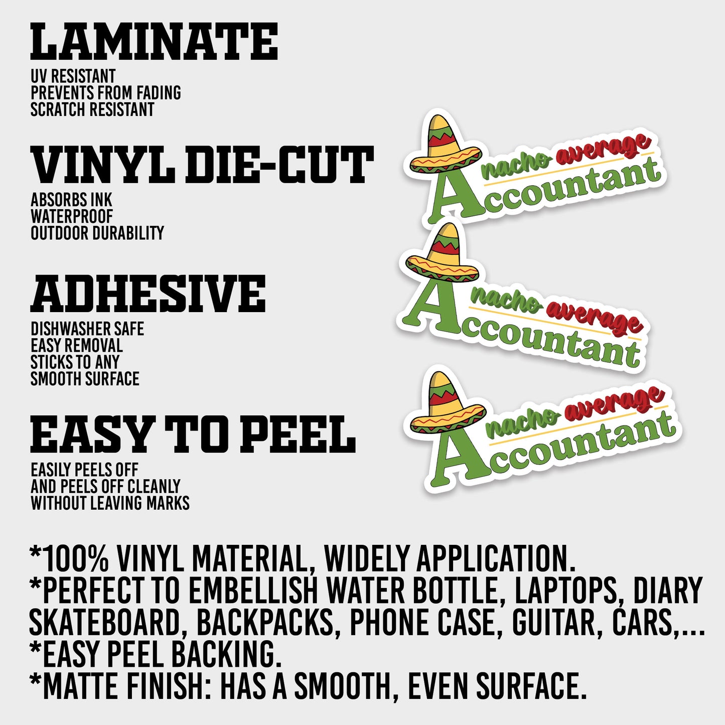 A Nacho Average Accountant Sticker, Accountant Stickers, Funny CPA Tax Season Accounting Vinyl Decal, Waterproof, UV Resistant, for Water Bottle, Scrapbook, Laptop, Car