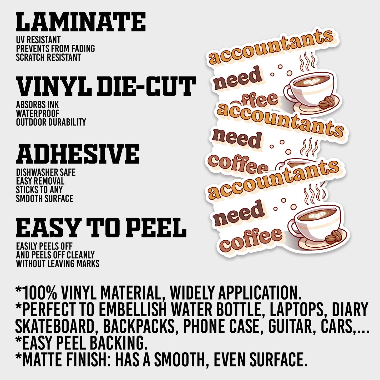 Accountants Need Coffee Sticker, Accountant Stickers, Funny CPA Tax Season Accounting Vinyl Decal, Waterproof, UV Resistant, for Water Bottle, Scrapbook, Laptop, Car