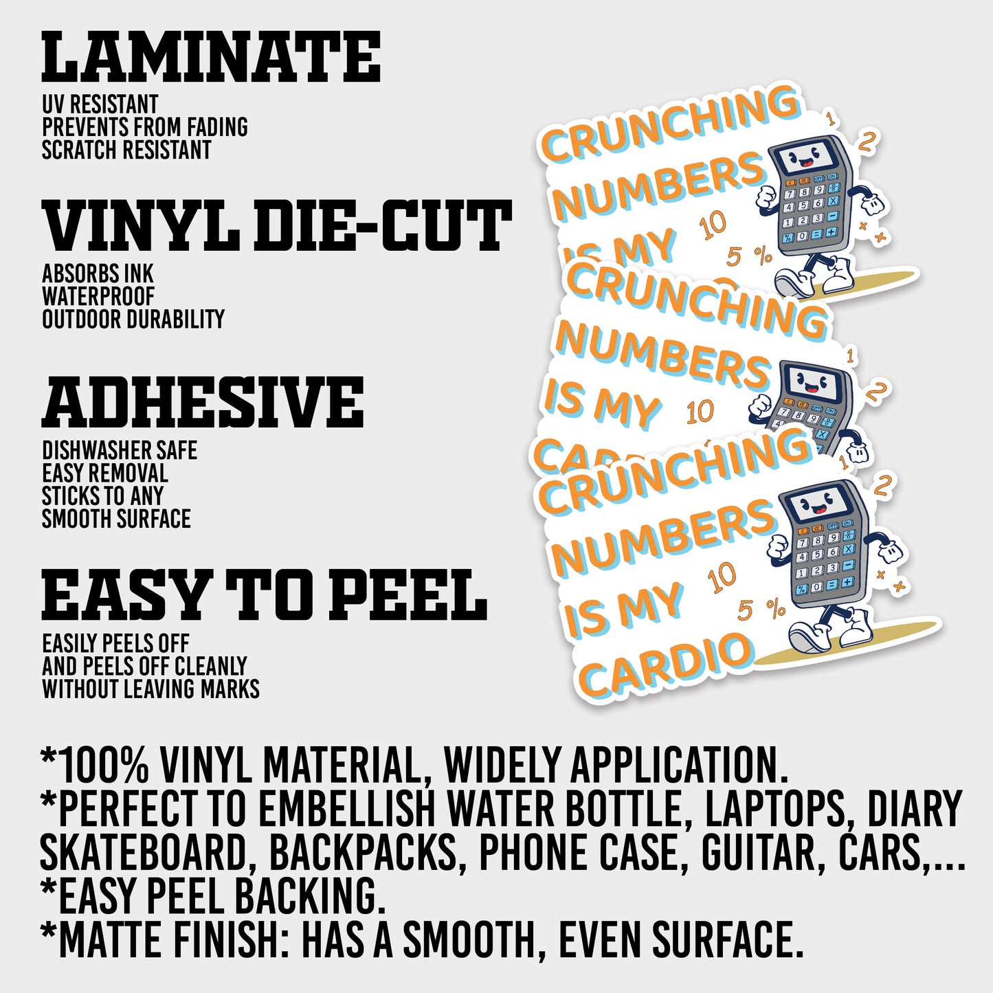 Crunching Number Is My Cardio Sticker, Accountant Stickers, Funny CPA Tax Season Accounting Vinyl Decal, Waterproof, UV Resistant, for Water Bottle, Scrapbook, Laptop, Car