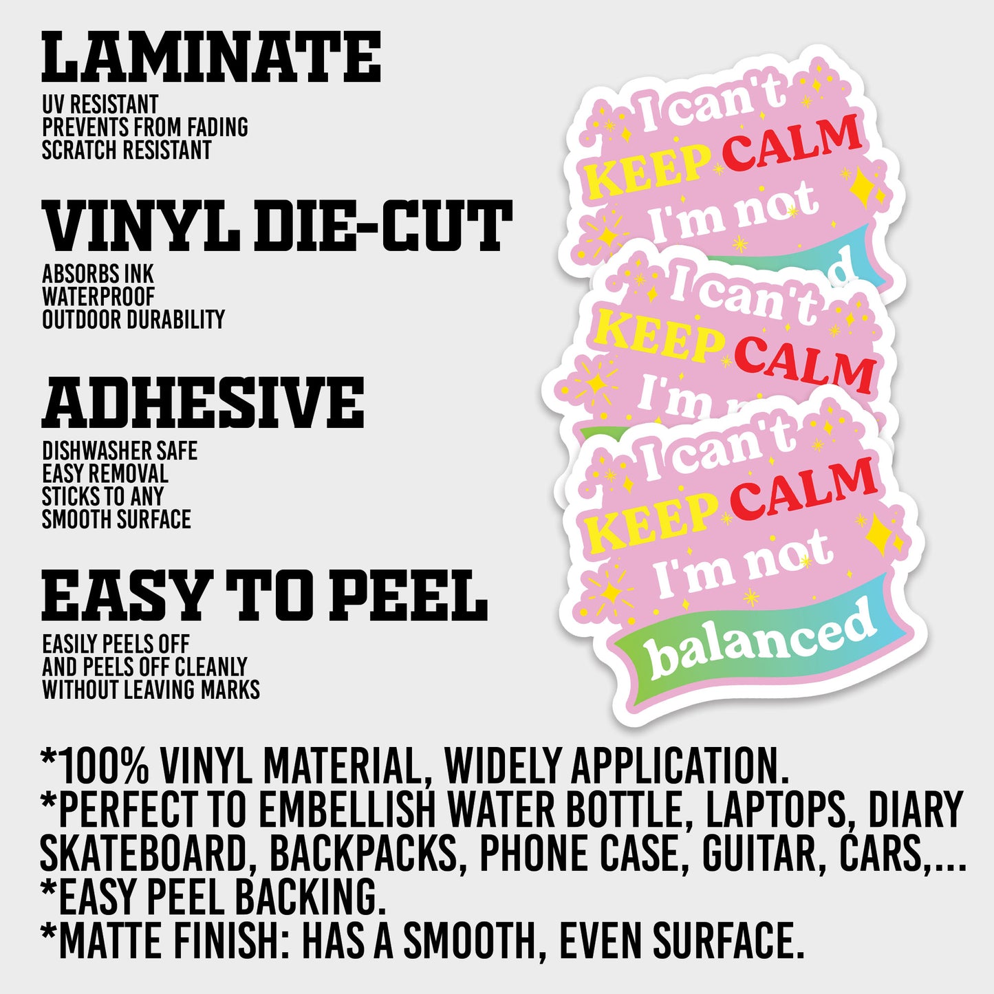 I Cant Keep Calm Im Not Balanced Sticker, Accountant Stickers, Funny CPA Tax Season Accounting Vinyl Decal, Waterproof, UV Resistant, for Water Bottle, Scrapbook, Laptop, Car