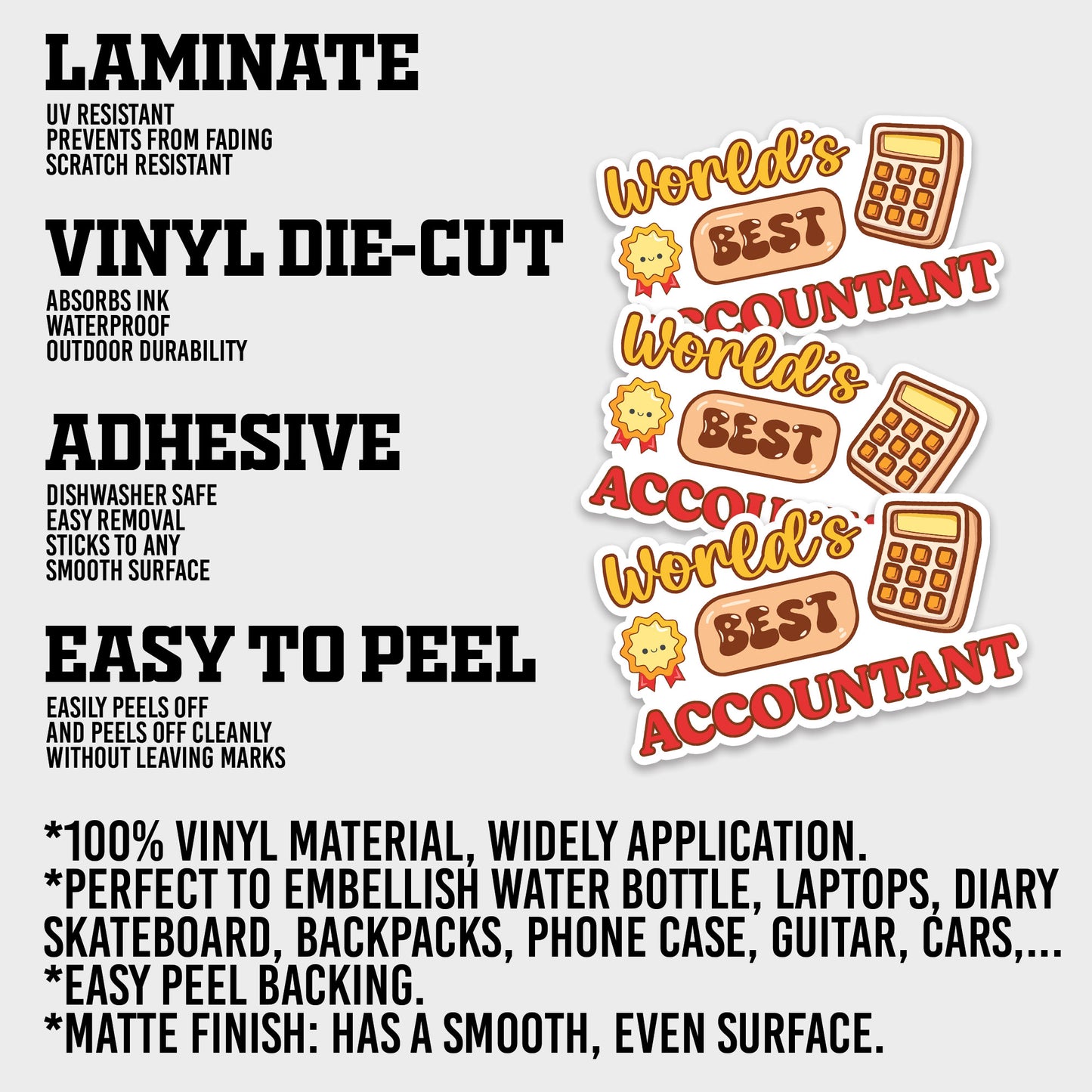 Worlds Bes Accountant Sticker, Accountant Stickers, Funny CPA Tax Season Accounting Vinyl Decal, Waterproof, UV Resistant, for Water Bottle, Scrapbook, Laptop, Car