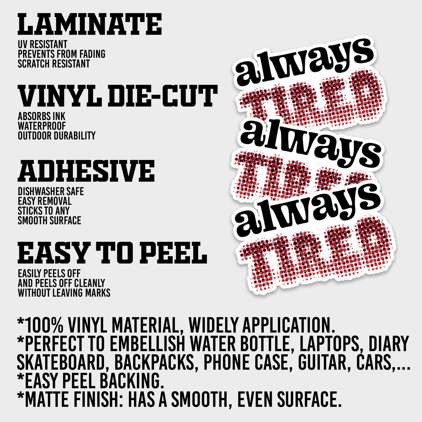 Always Tired Sticker, Anxiety Stickers, Mental Health Support Vinyl Decals, Emotional Wellness, Waterproof, UV Resistant, for Laptop, Water Bottle, Journal, Notebook