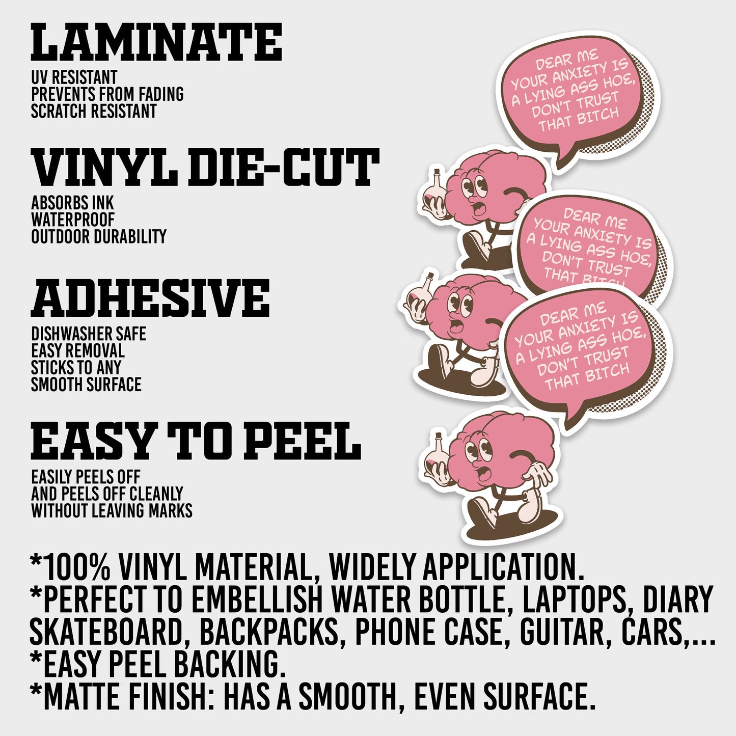 Dear Me Your Anciety Is A Lying As Hoe Dont Trust That Bitch Sticker, Anxiety Stickers, Mental Health Vinyl Decals, Waterproof, UV Resistant, for Laptop, Water Bottle, Journal, Notebook