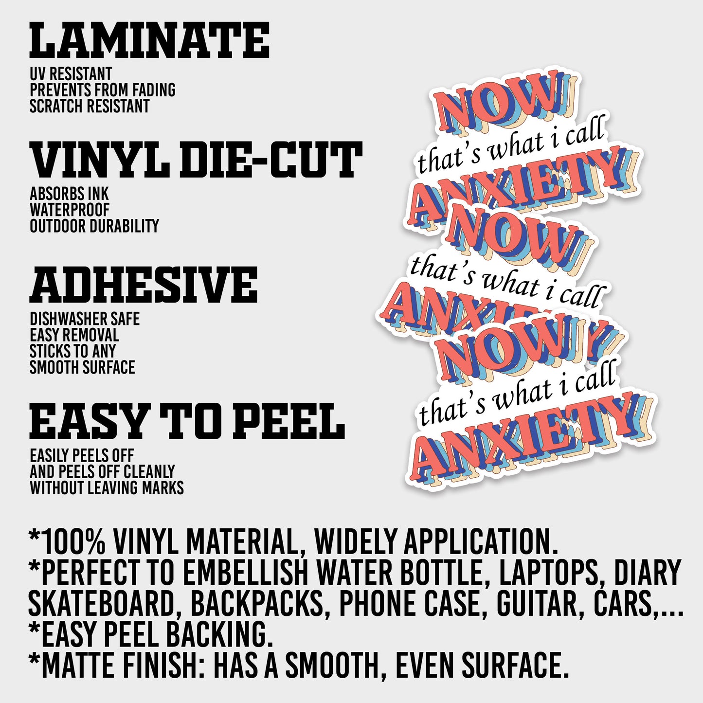 Now Thats What I Call Anxiety Sticker, Anxiety Stickers, Mental Health Support Vinyl Decals, Emotional Wellness, Waterproof, UV Resistant, for Laptop, Water Bottle, Journal, Notebook