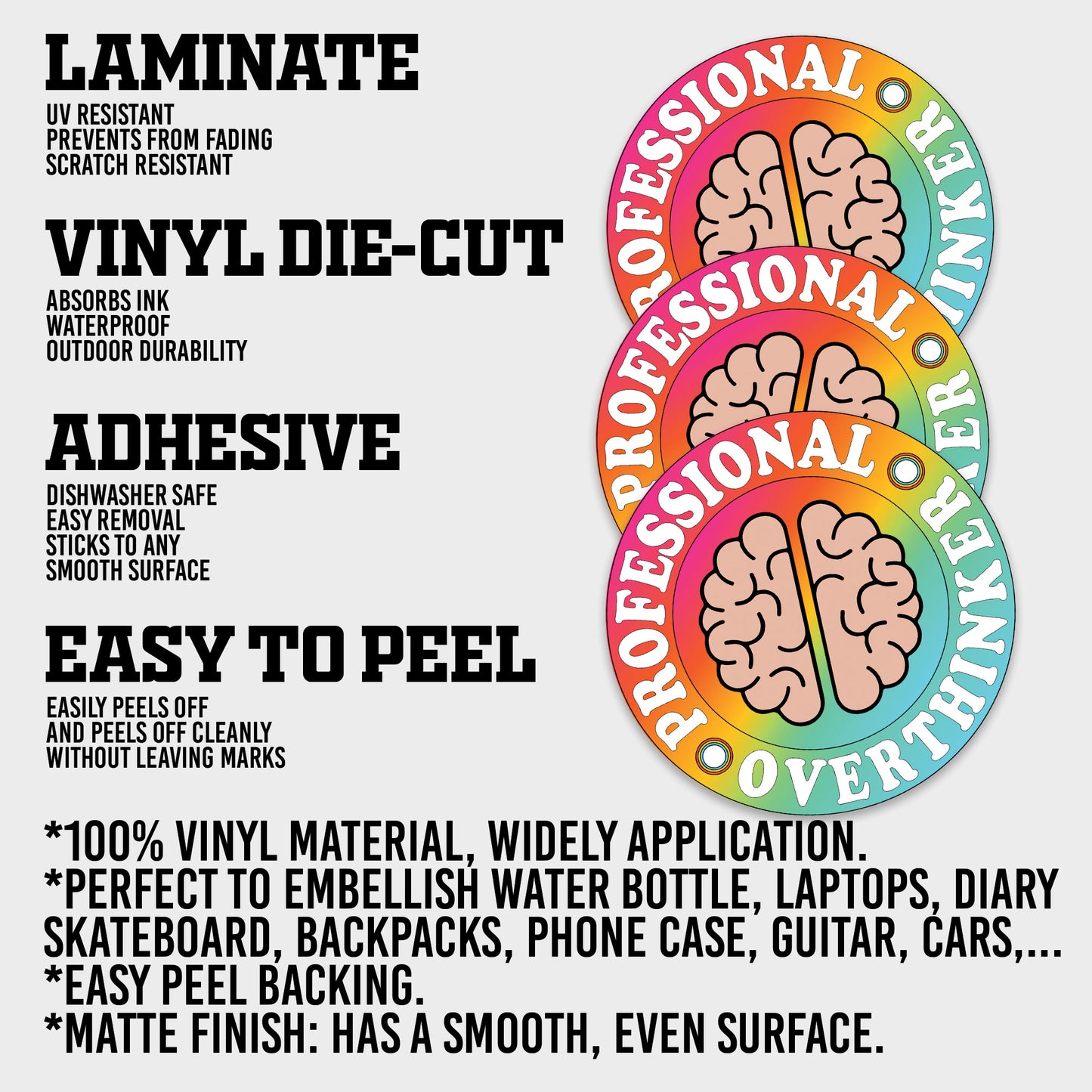 Professional Overthinker Sticker, Anxiety Stickers, Mental Health Support Vinyl Decals, Emotional Wellness, Waterproof, UV Resistant, for Laptop, Water Bottle, Journal, Notebook