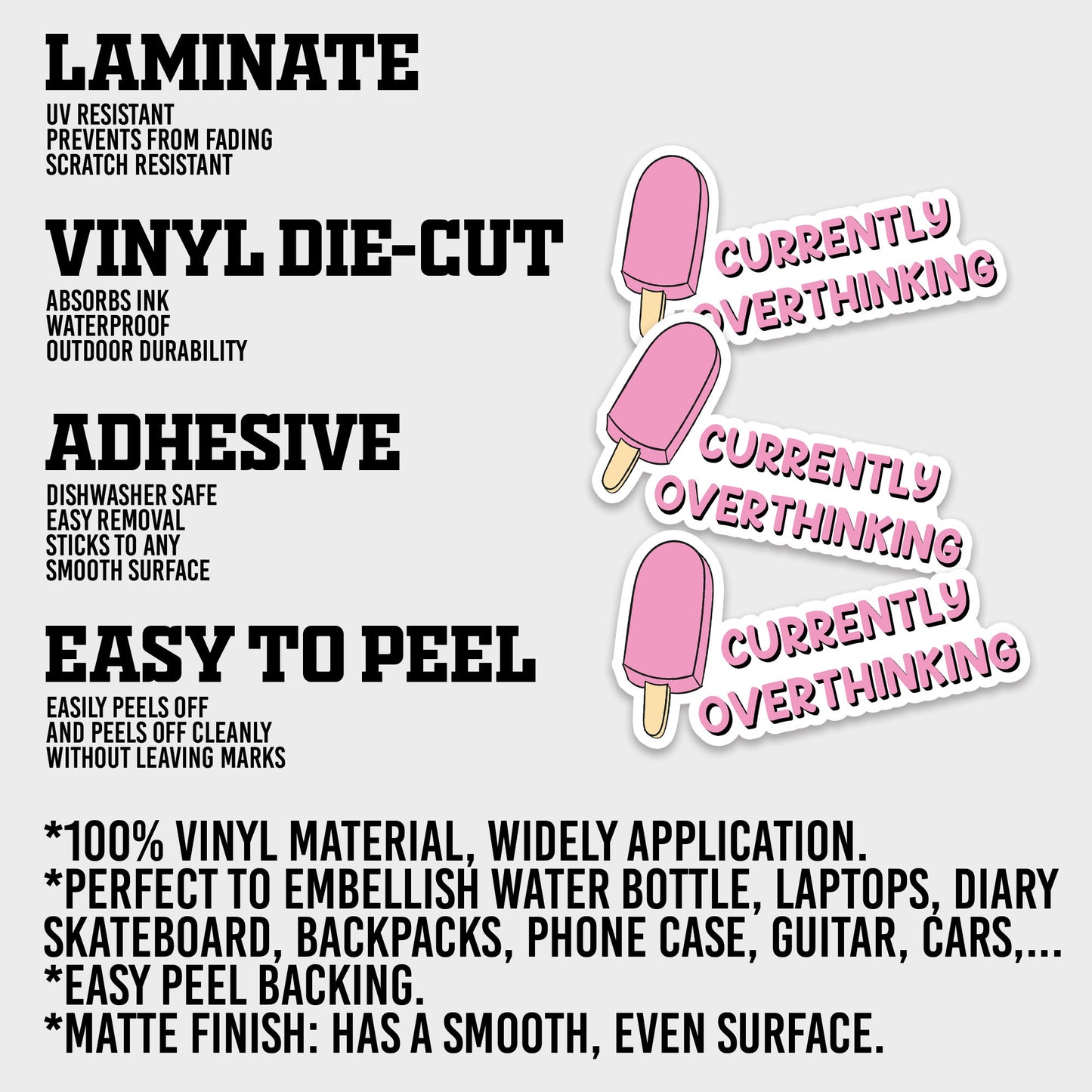 Currenttly Overthinking Sticker, Mental Health Stickers, Positive and Supportive Vinyl Decals, Waterproof, UV Resistant, for Laptop, Water Bottle, Notebook, Mirror, Scrapbook, Phone Case