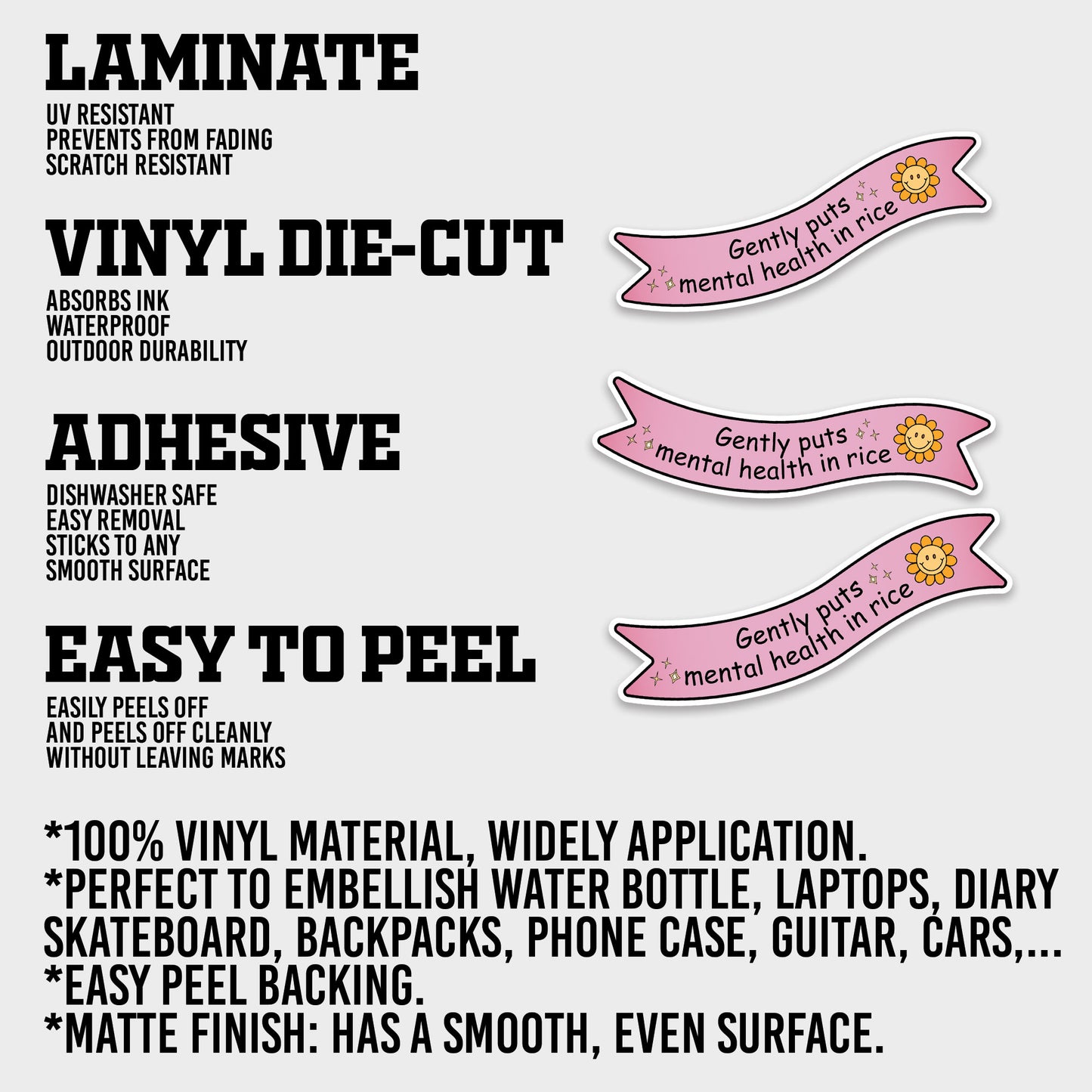 Gently PutsMental Health In Rice Sticker, Mental Health Stickers, Positive Vinyl Decals, Waterproof, UV Resistant, for Laptop, Water Bottle, Notebook, Mirror, Scrapbook, Phone Case