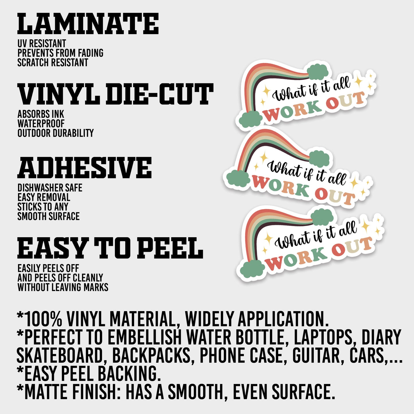 What If It All Work Out Sticker, Mental Health Stickers, Positive and Supportive Vinyl Decals, Waterproof, UV Resistant, for Laptop, Water Bottle, Notebook, Mirror, Scrapbook, Phone Case