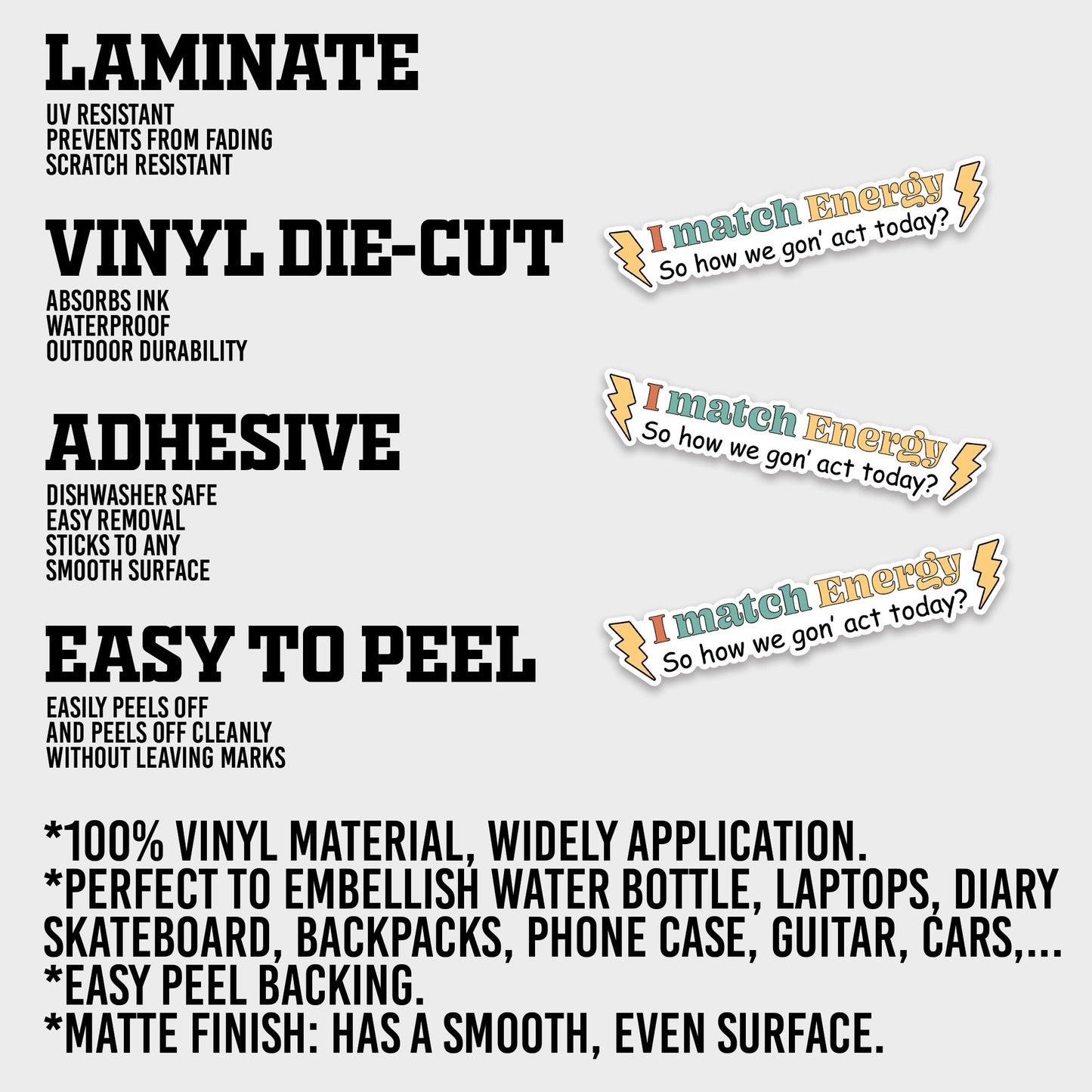 I Match Energy So How We Gon Act Today Sticker, Nurse Stickers, Nursing Medical Funny Doctor Heathcare Vinyl Decals, Waterproof, UV Resistant, Suitable for Tumbler, Laptop, Car