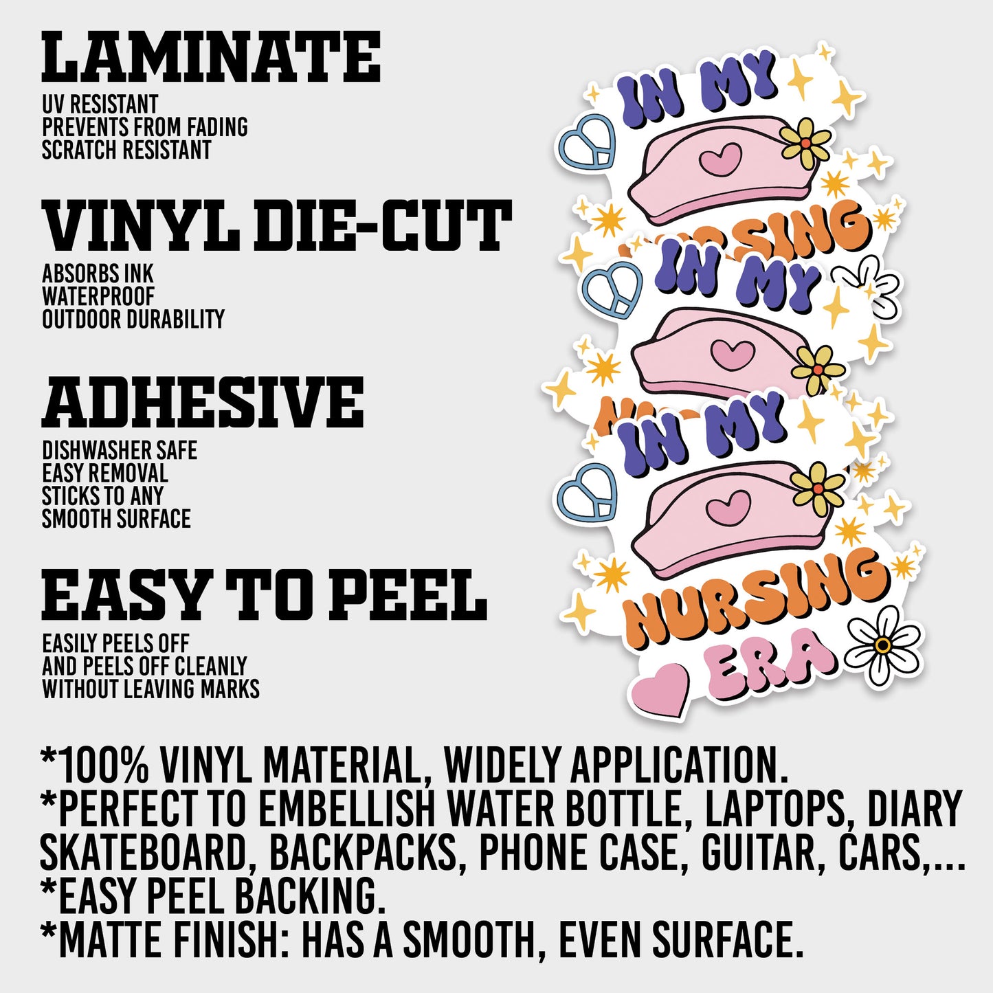 In My Nursing Era Sticker, Nurse Stickers, Nursing Medical Funny Doctor Heathcare Vinyl Decals, Waterproof, UV Resistant, Suitable for Tumbler, Laptop, Car