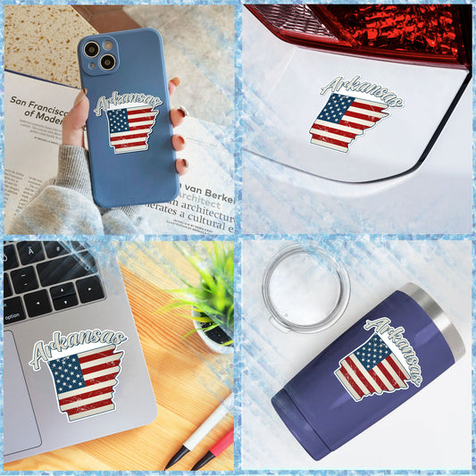 Arkansas Stickers  US State Shaped Map Stickers, Vintage American Flag Patriotic Vinyl Decals for Water Bottles Luggage Suitcase Scrapbooking Computer