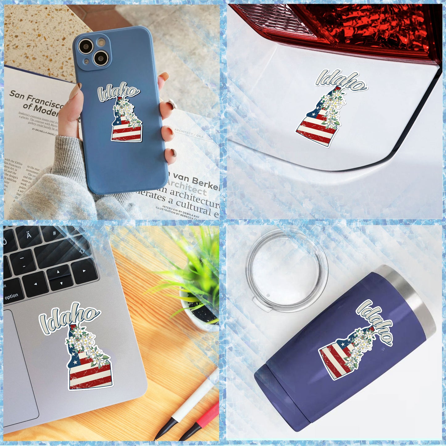 Idaho State Flowers Stickers  US State Shaped Map Stickers, Vintage American Flag Patriotic Vinyl Decals for Water Bottles Luggage Suitcase Scrapbooking Computer