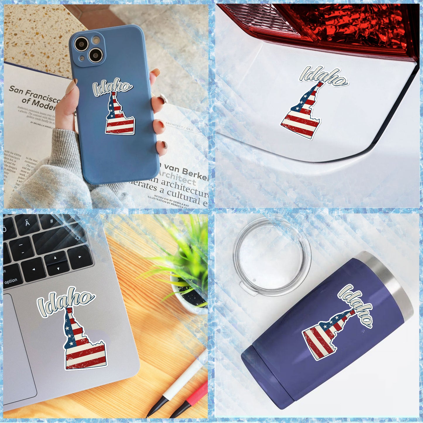 Idaho Stickers  US State Shaped Map Stickers, Vintage American Flag Patriotic Vinyl Decals for Water Bottles Luggage Suitcase Scrapbooking Computer