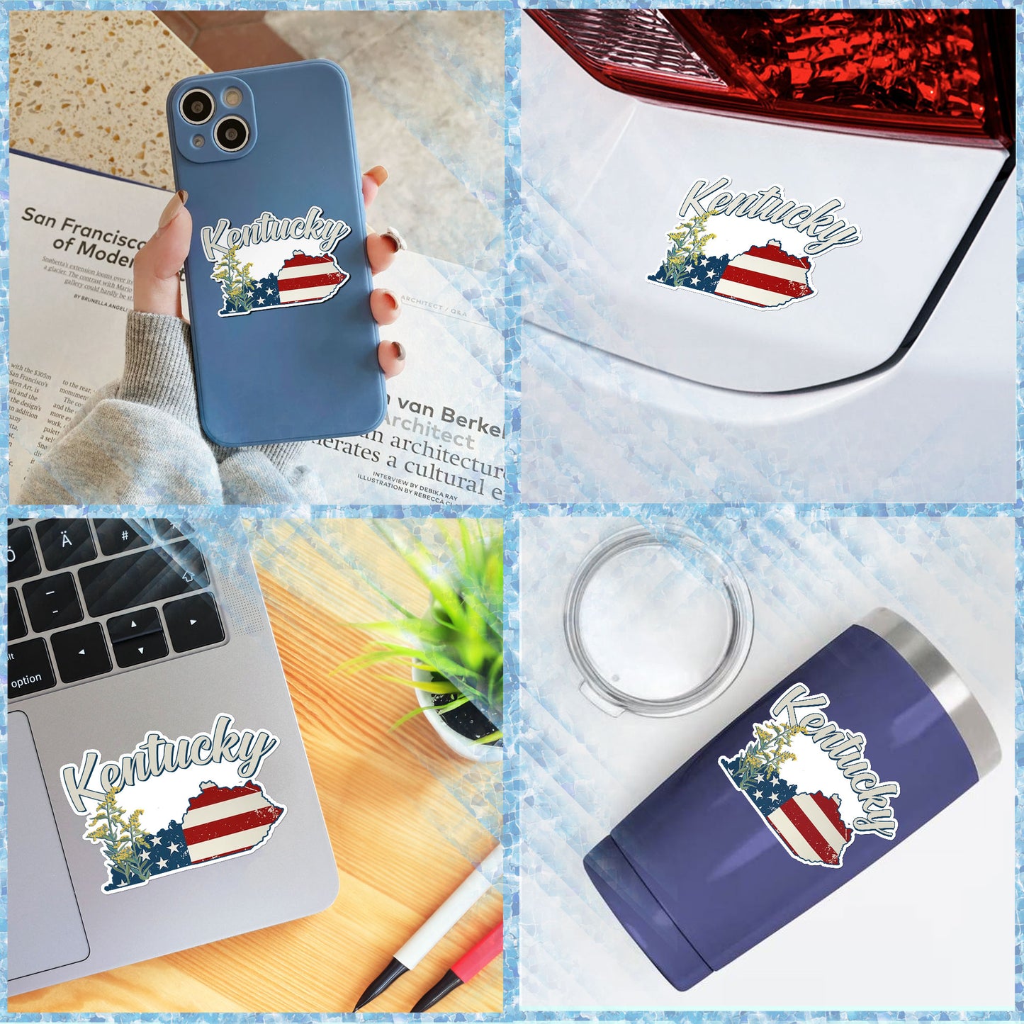Kentucky State Flowers Stickers  US State Shaped Map Stickers, Vintage American Flag Patriotic Vinyl Decals for Water Bottles Luggage Suitcase Scrapbooking Computer