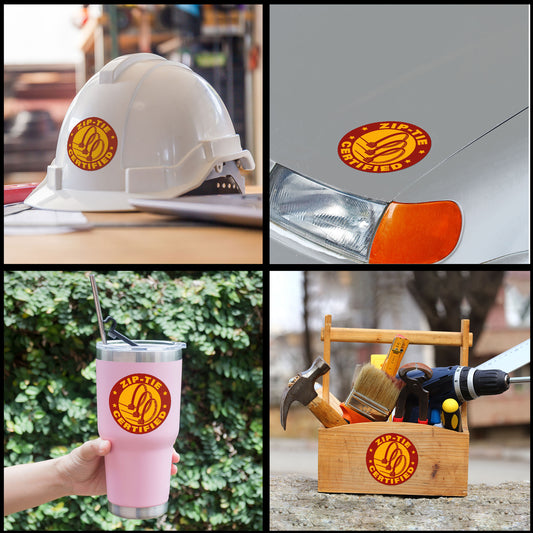 Zip Tie Certified Stickers Funny Technician Fixing Mechanic Sticker Waterproof Vinyl Decals for Hard Hat Car Truck Laptop Helmet Water Bottles Bicycle Luggage Stickers