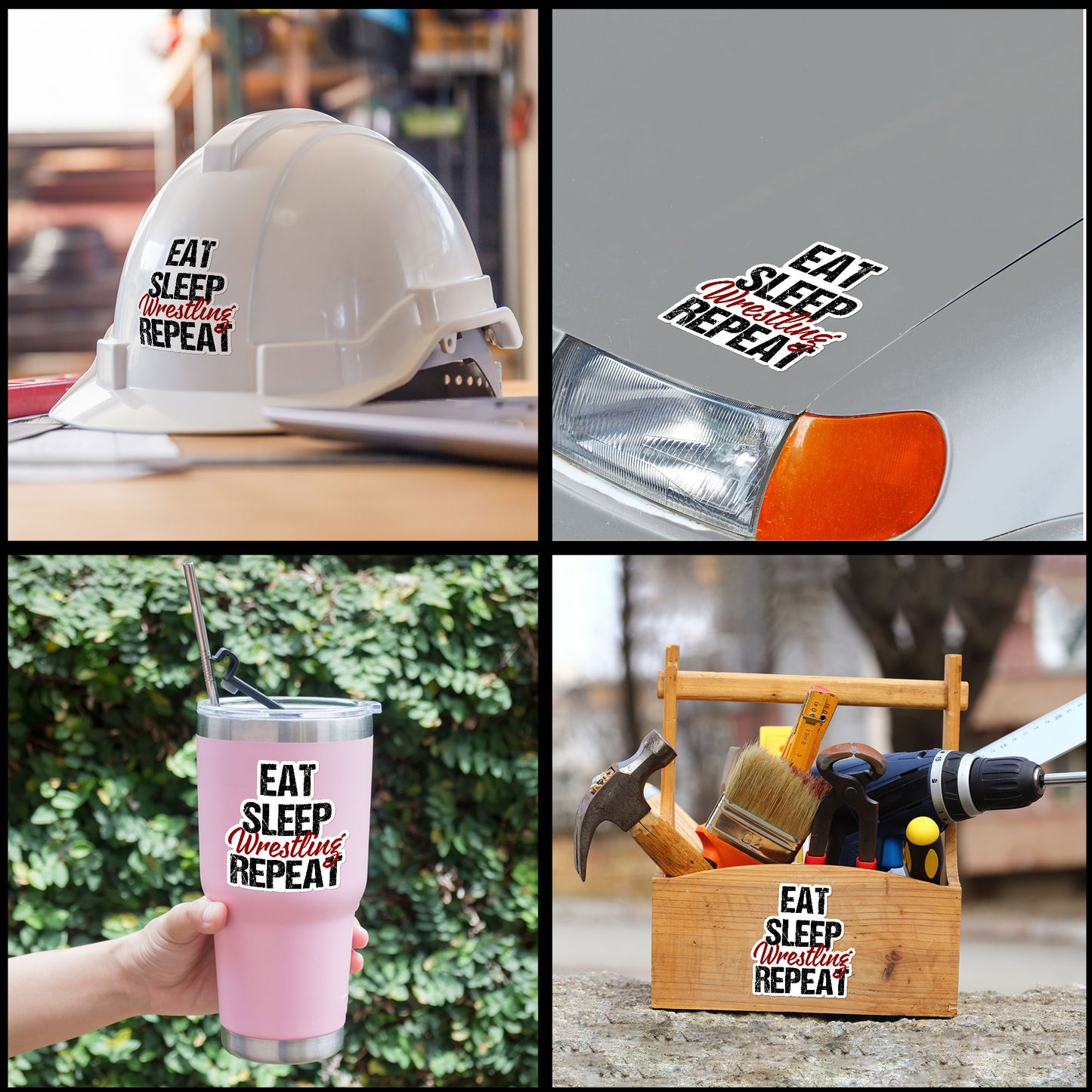 Eat Sleep Repeat Wrestling Sticker Funny Wrestle Saying Sticker Waterproof Vinyl Decals for Car Truck Laptop Helmet Hardhats Water Bottles Bicycle Luggage, Blue Collar Stickers