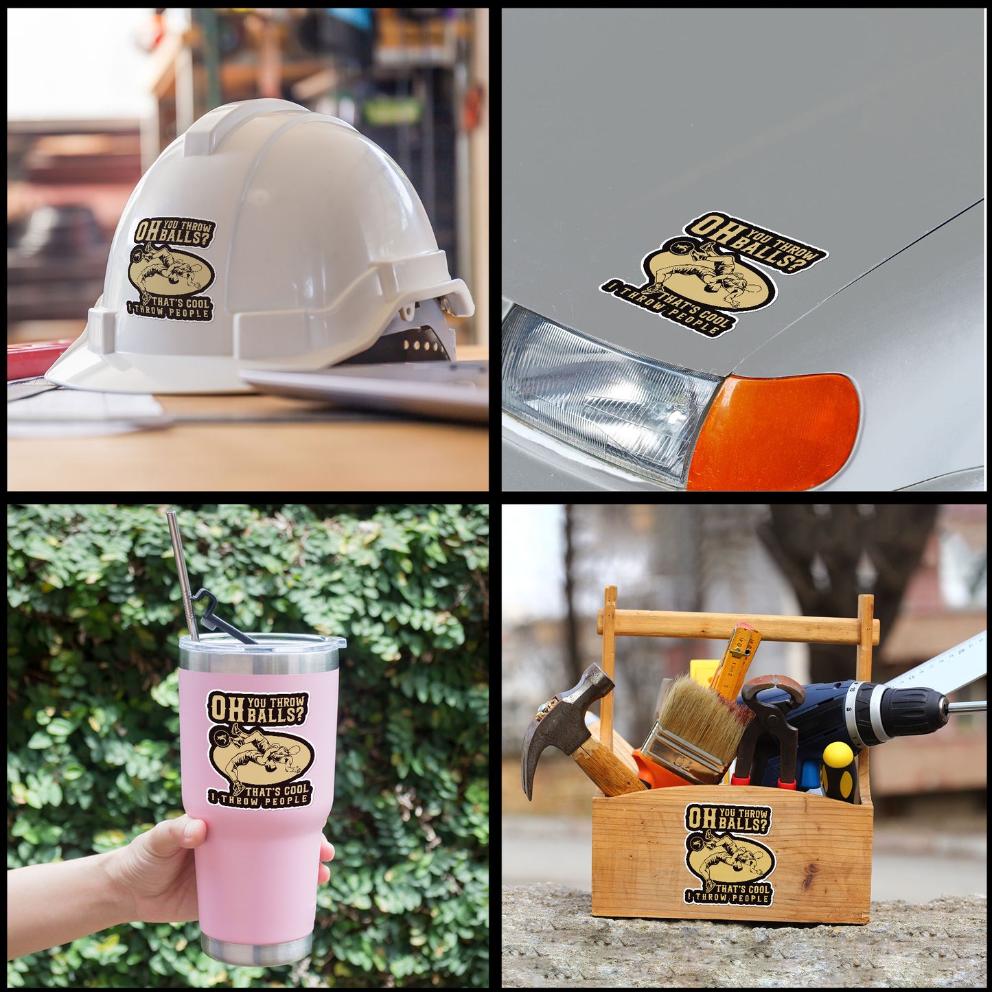 Oh You Throw Balls Thats Cool I Throw People Sticker Wrestling Wrestler Joke Stickers Waterproof Vinyl Decals for Car Truck Laptop Helmet Hardhats Water Bottles Bicycle Luggage, Blue Collar Stickers