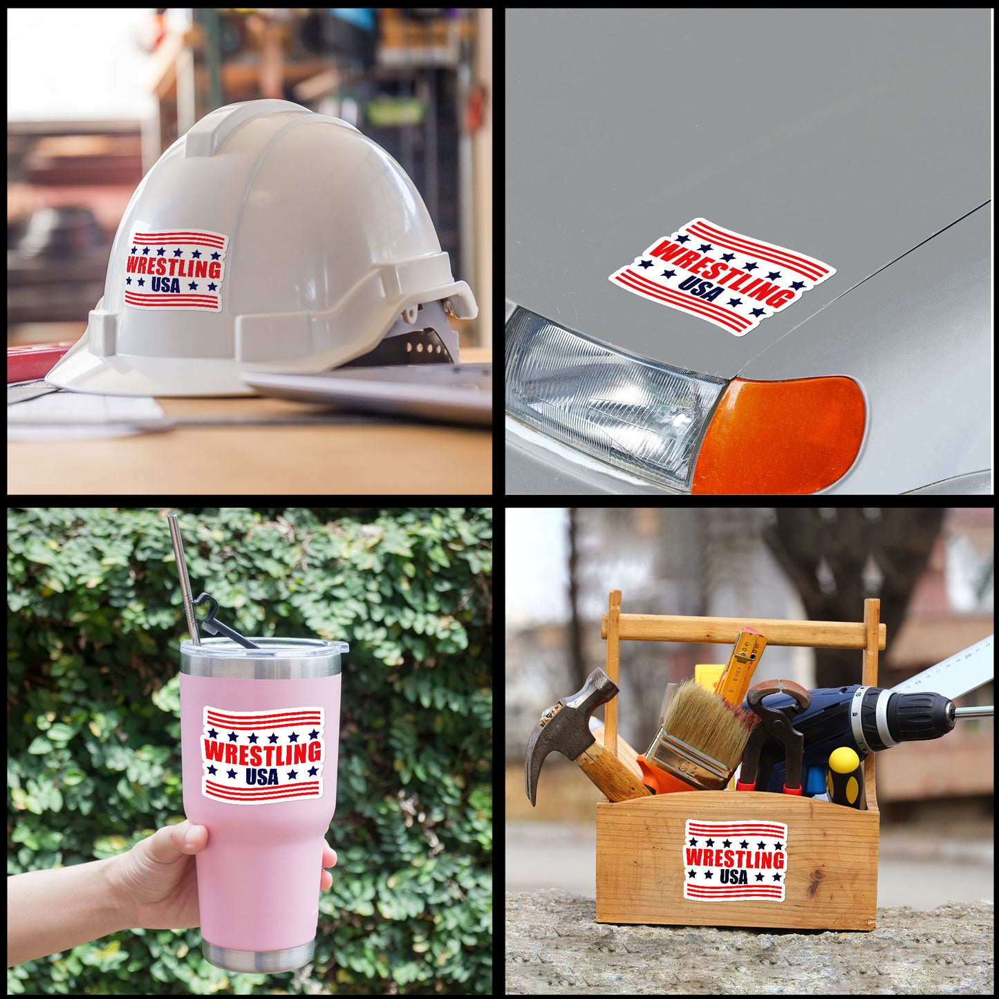 Wrestling USA Sticker Funny Wrestling Motivational Sport Stickers Waterproof Vinyl Decals for Car Truck Laptop Helmet Hardhats Water Bottles Bicycle Luggage, Blue Collar Stickers