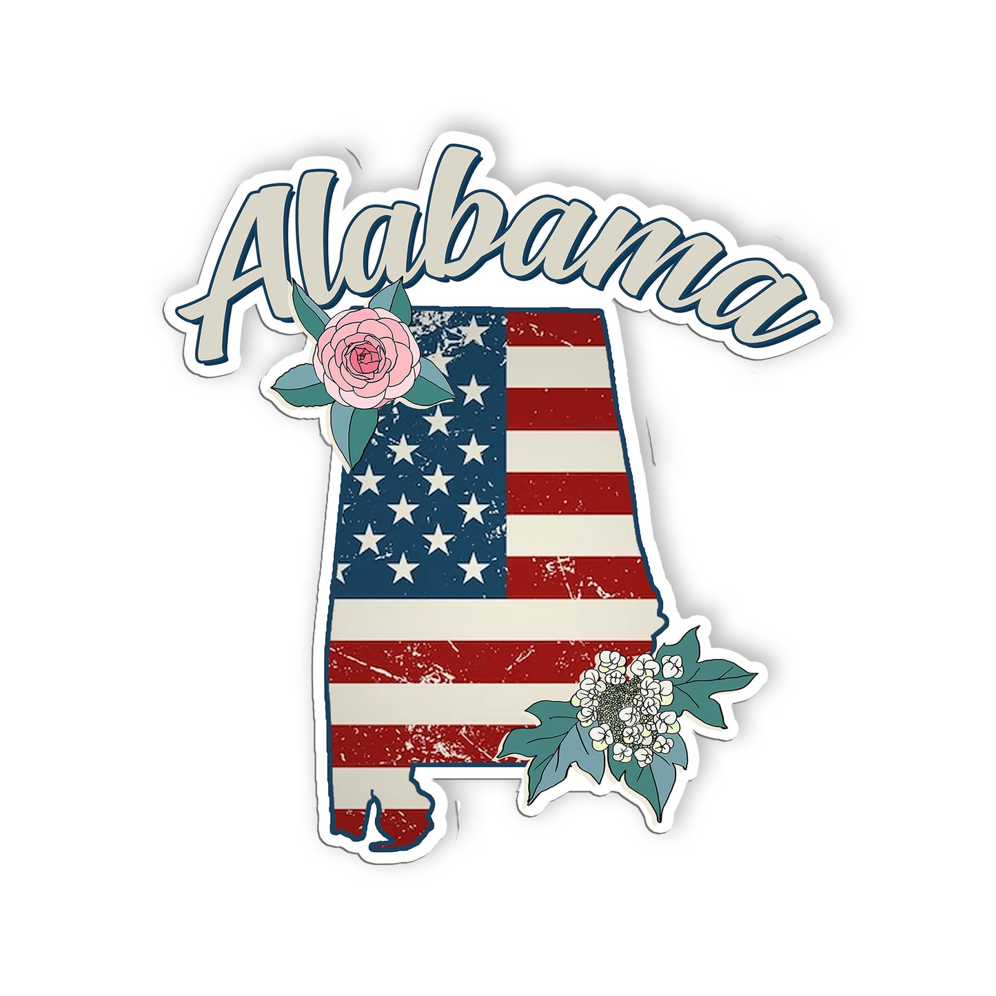 Alabama State Flowers Stickers  US State Shaped Map Stickers, Vintage American F
