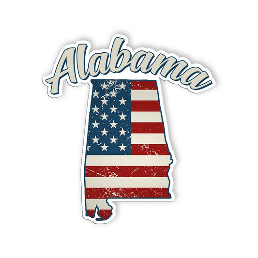 Alabama Stickers  US State Shaped Map Stickers, Vintage American Flag Patriotic 