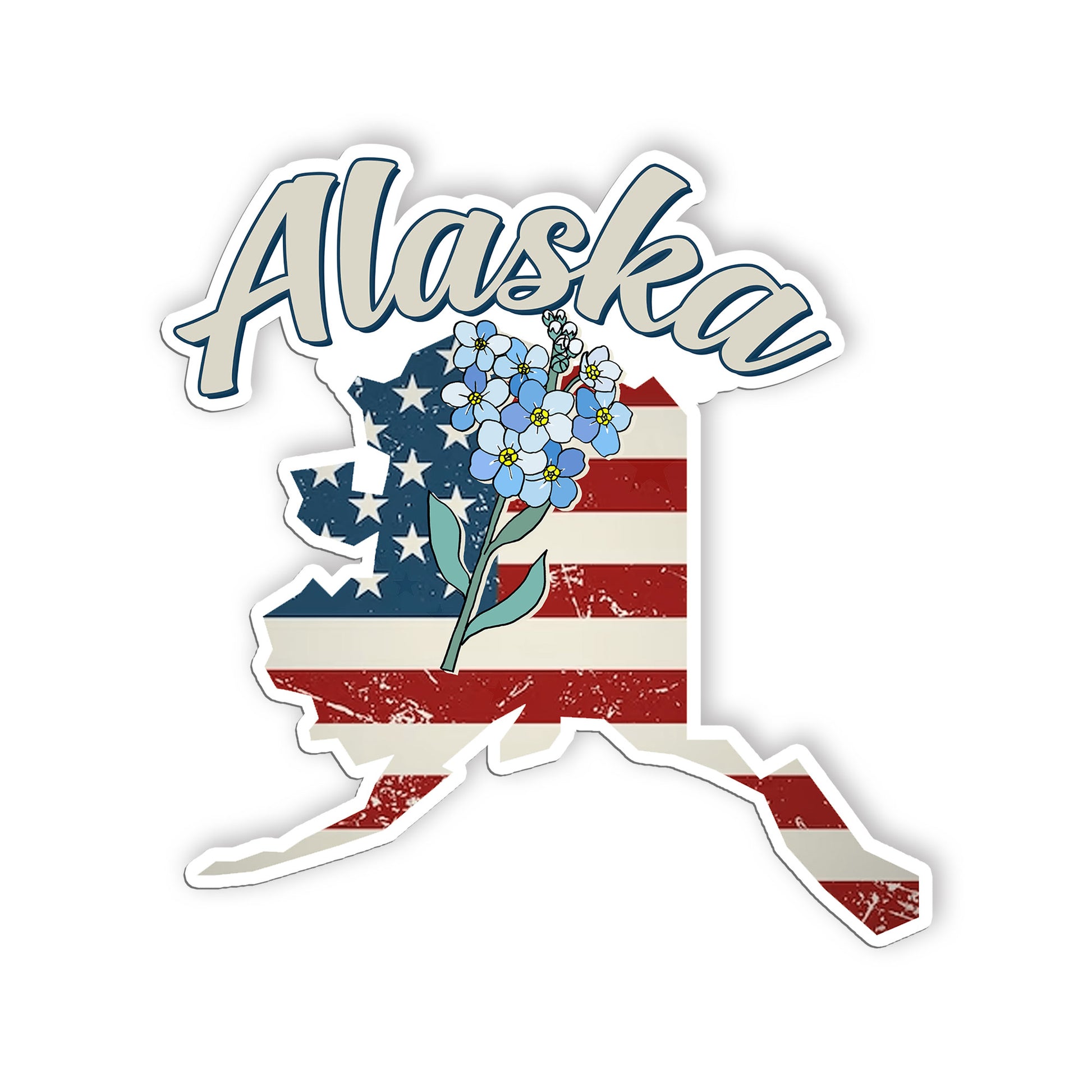 Alaska State Flowers Stickers  US State Shaped Map Stickers, Vintage American Fl