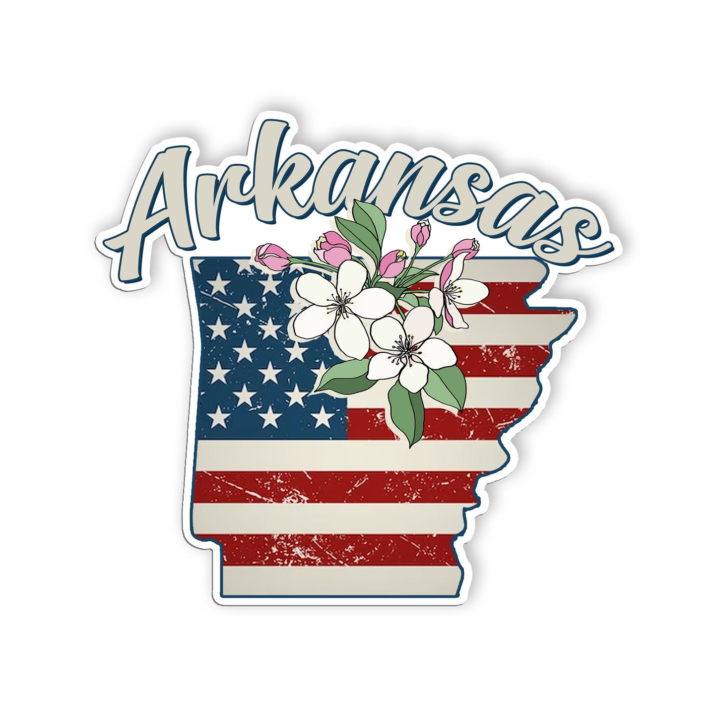 Arkansas State Flowers Stickers  US State Shaped Map Stickers, Vintage American 