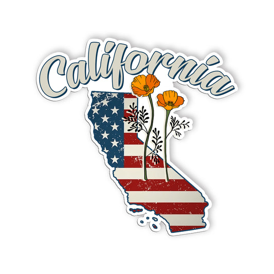 California State Flowers Stickers  US State Shaped Map Stickers, Vintage America