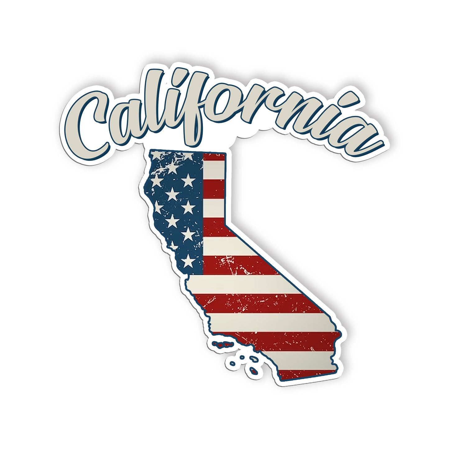 California Stickers  US State Shaped Map Stickers, Vintage American Flag Patriot