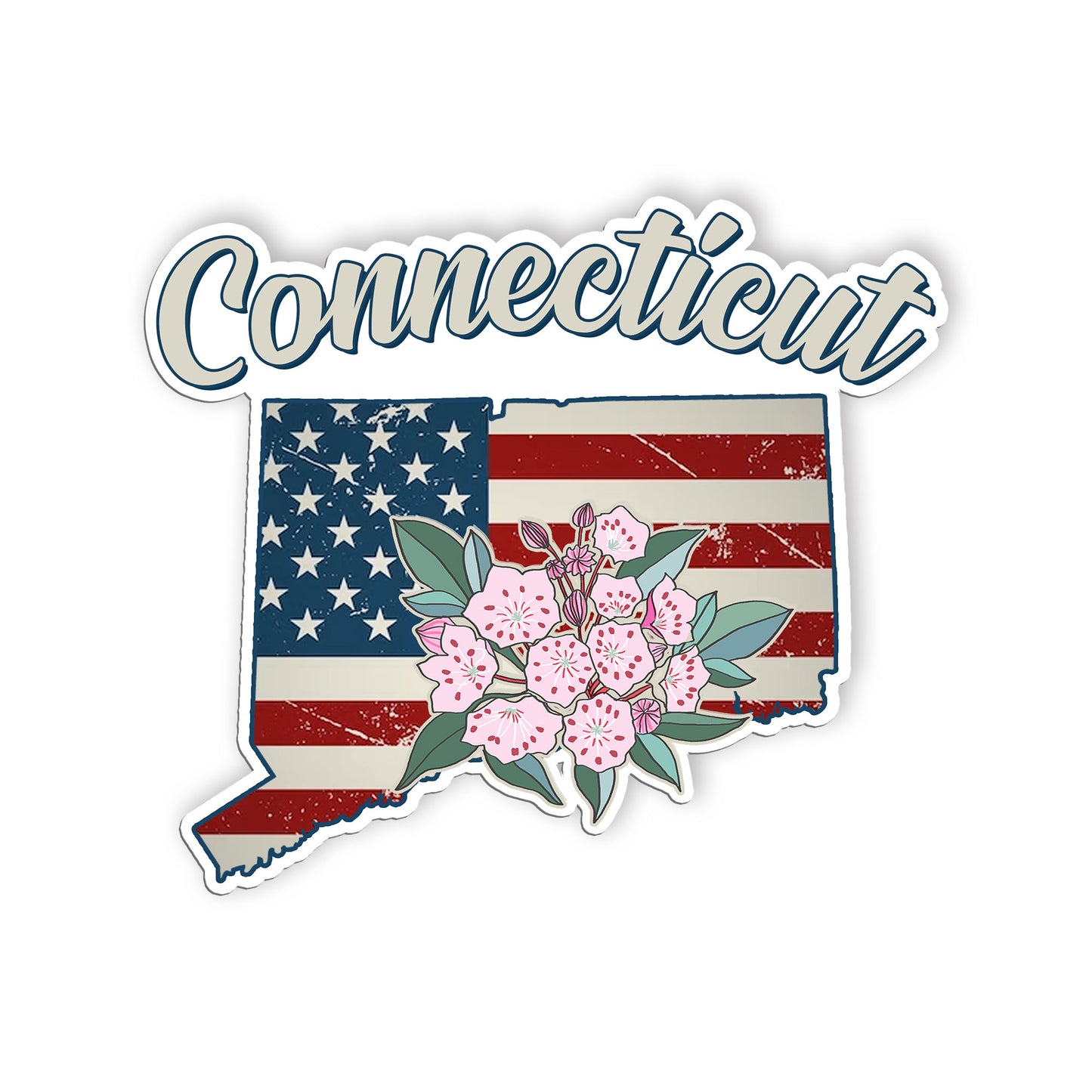 Connecticut State Flowers Stickers  US State Shaped Map Stickers, Vintage Americ