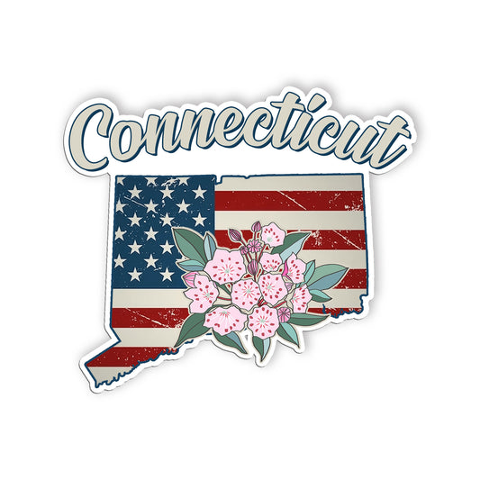 Connecticut State Flowers Stickers  US State Shaped Map Stickers, Vintage Americ