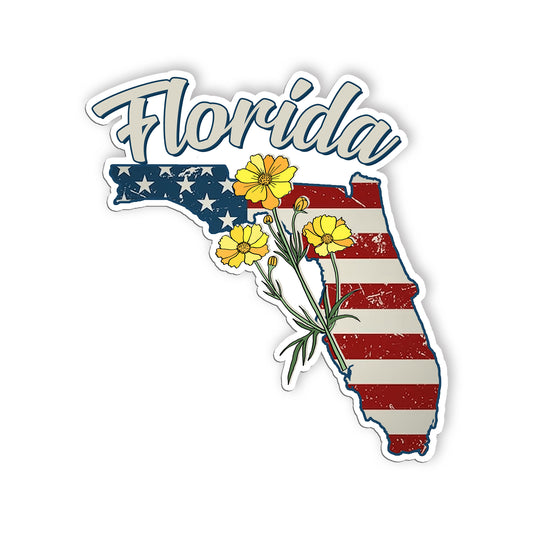 Florida State Flowers Stickers  US State Shaped Map Stickers, Vintage American F