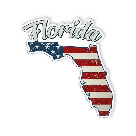 Florida Stickers  US State Shaped Map Stickers, Vintage American Flag Patriotic 