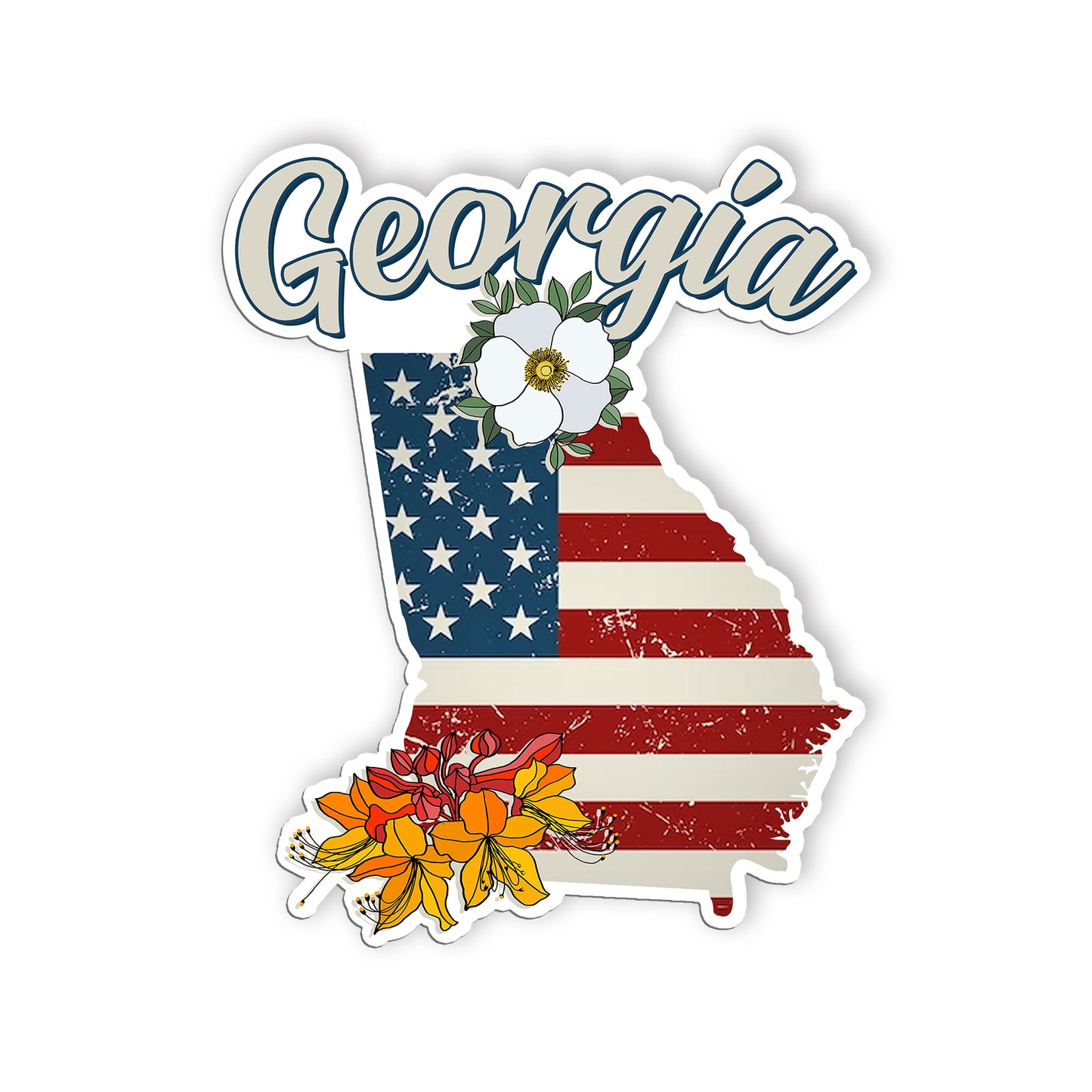 Georgia State Flowers Stickers  US State Shaped Map Stickers, Vintage American F